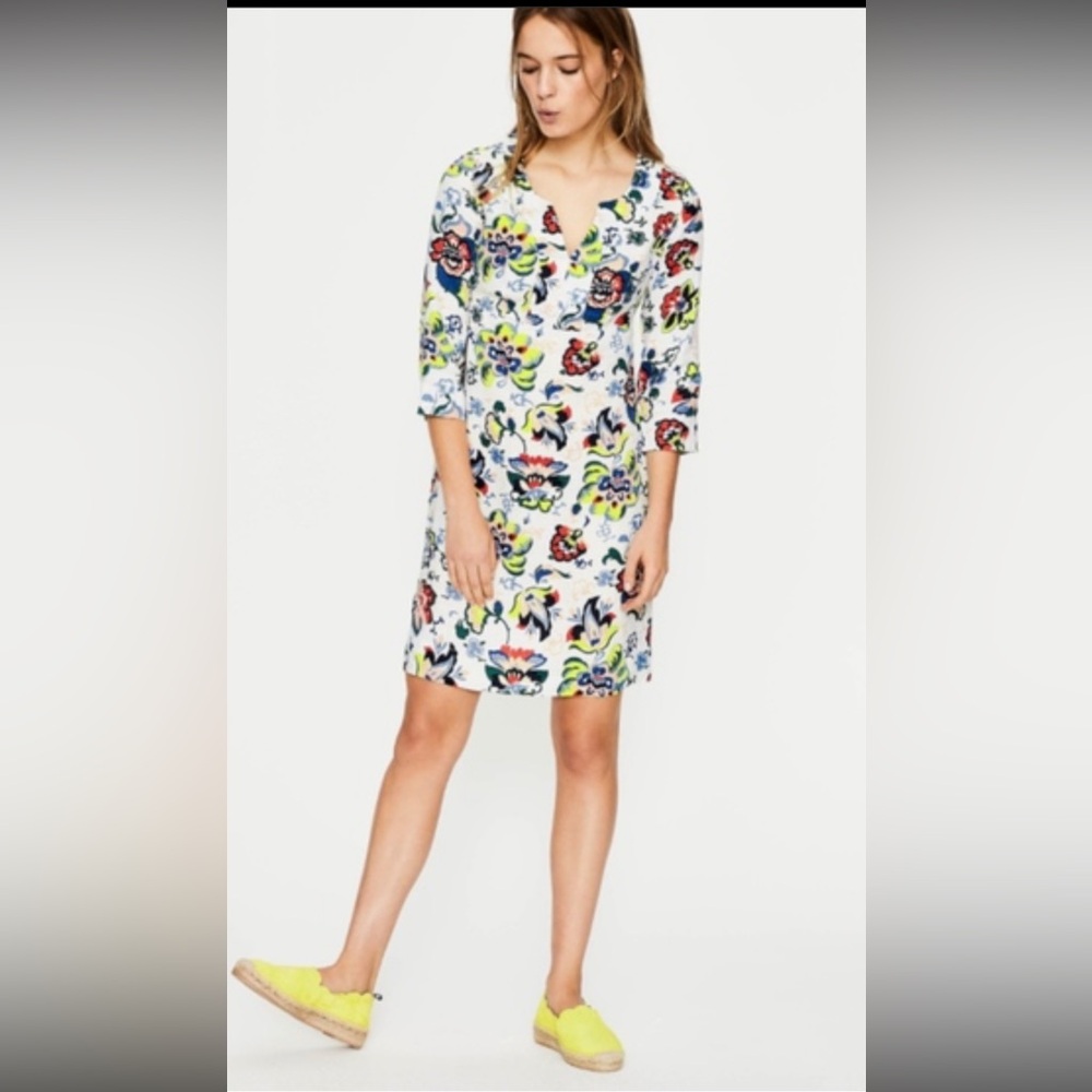 Boden Floral Midi Dress in White with Multicolor Print